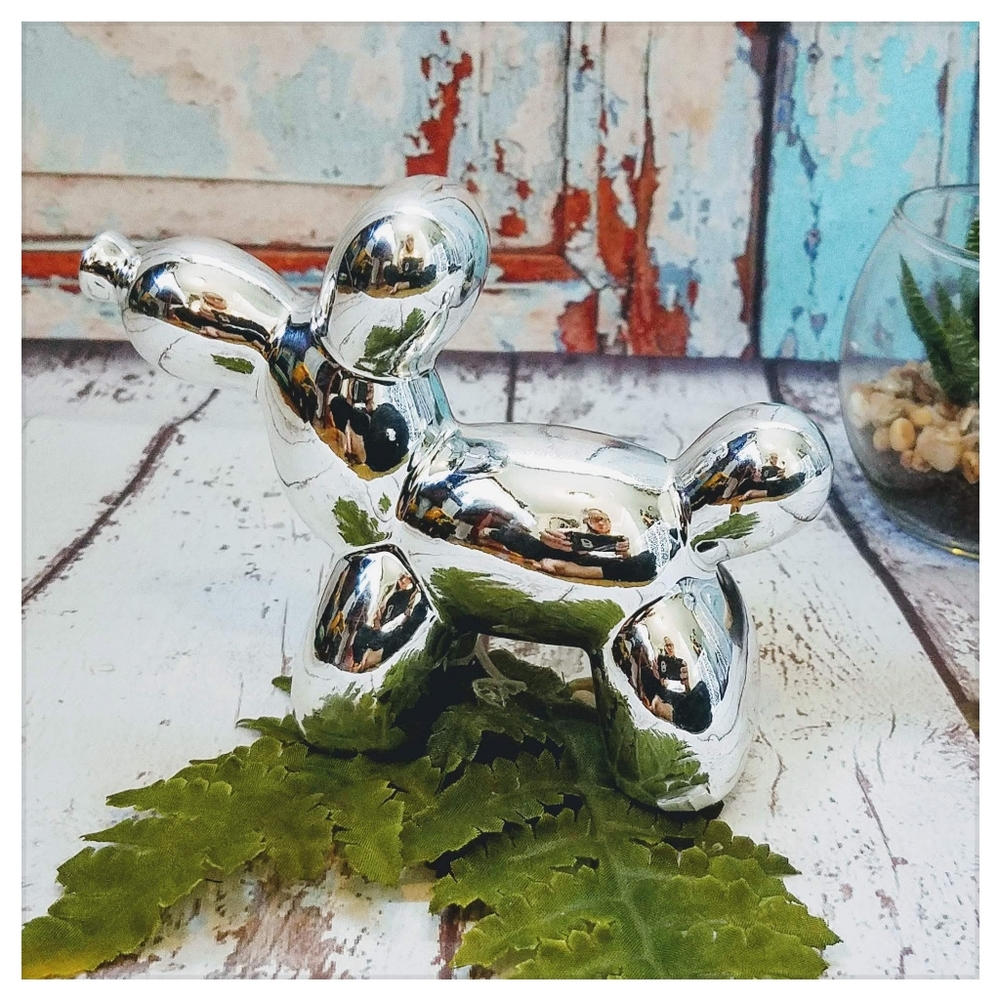 Mini Silver Ceramic Balloon Dog Decor Accent Trend